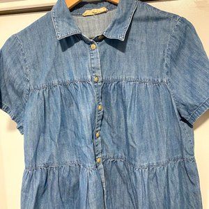 Madewell Short Sleeve Denim Flare Button Down, Size M